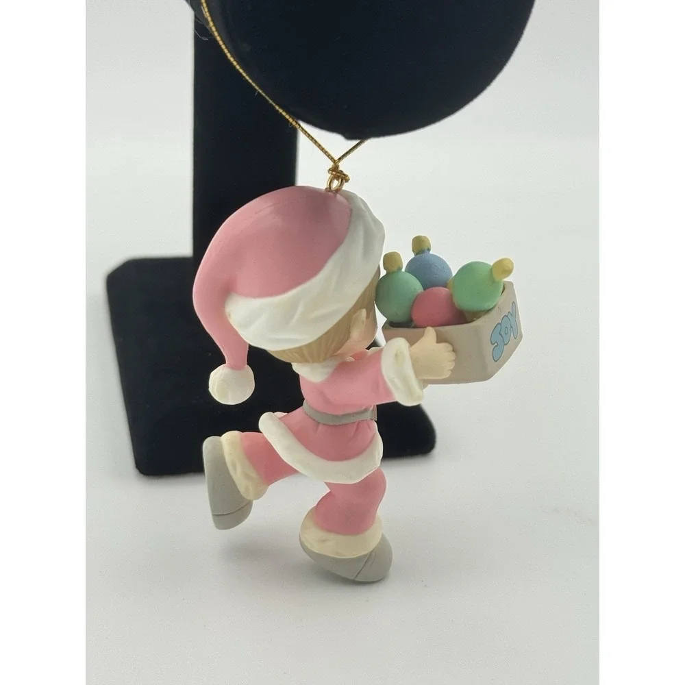 Vintage 1996 Precious Moments Christmas Ornament Boy Joy Pink Santa Suit No Box